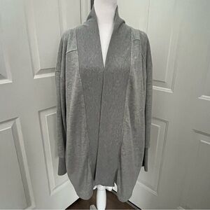 Tahari Sport Women Open Front Long Cardigan Sweater Gray Knit Size XL Thumbholes
